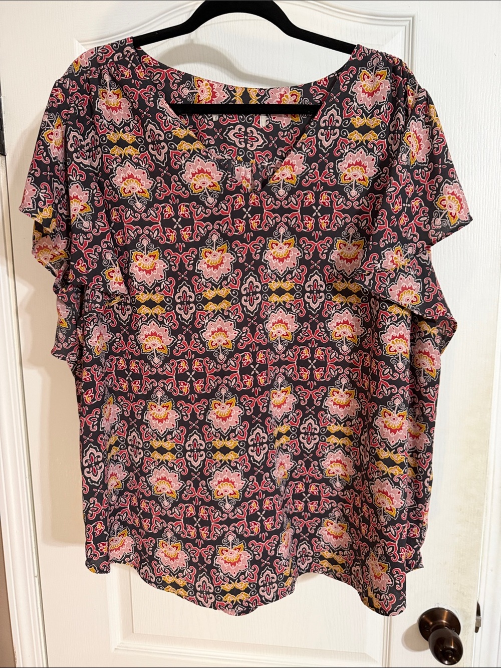 Women's Pink Floral Print Short Sleeve Blouse